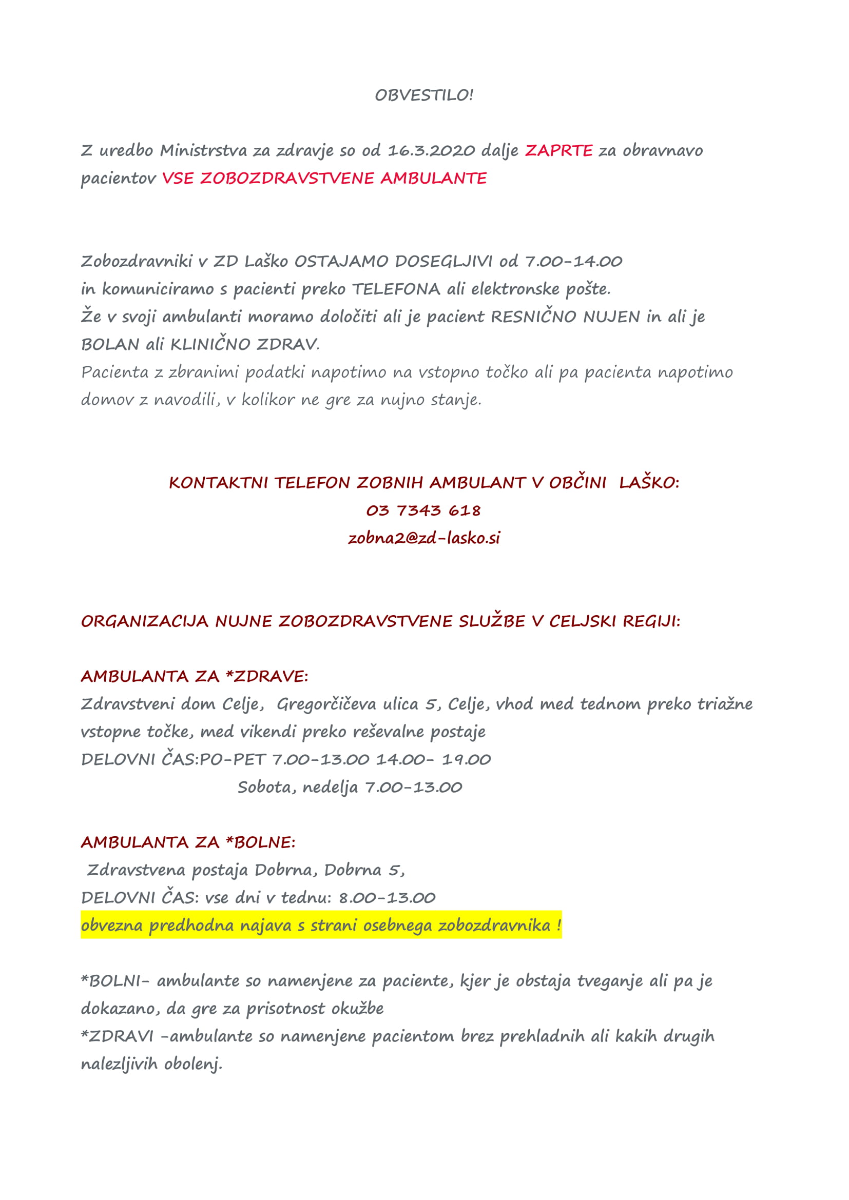 obvestilo zobozdravstvo 1