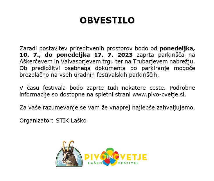 Obvestilo parkirišča